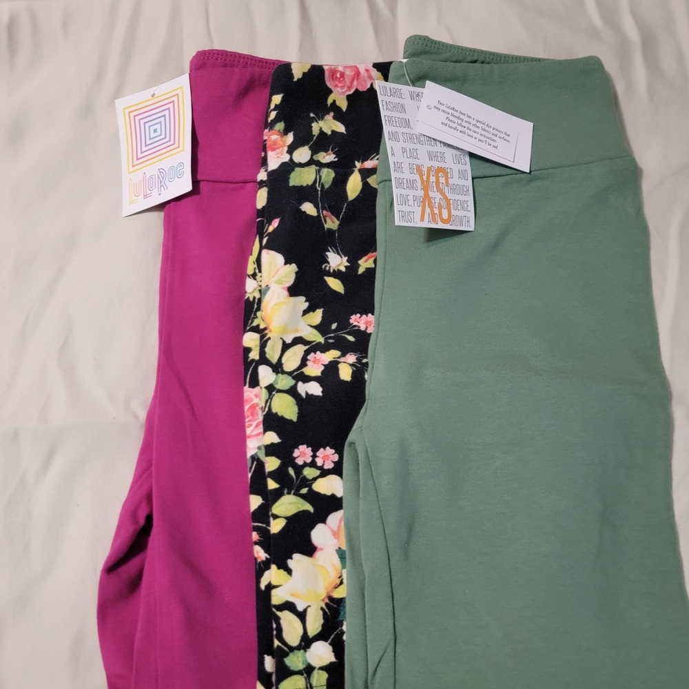 LuLaRoe Biker Shorts Set- Green, Pink, and Floral - Picture 3 of 7